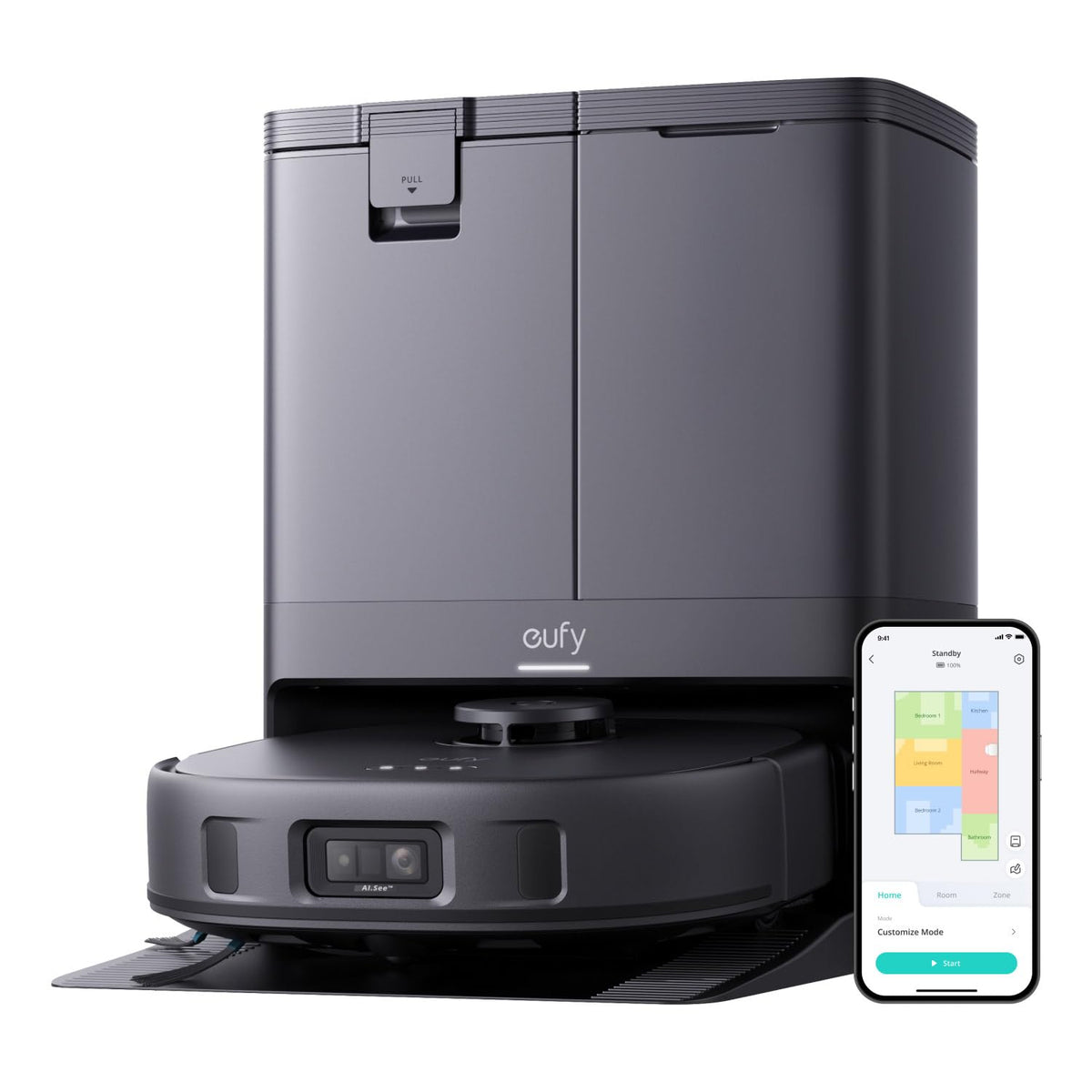 eufy X10 Pro Omni Robot Vacuum Cleaner with Mop, All-in-One Station, 8,000Pa Powerful Suction, Dual Mops, AI Obstacle Avoidance, Auto Mop Washing, Auto-Hot-Air-Drying