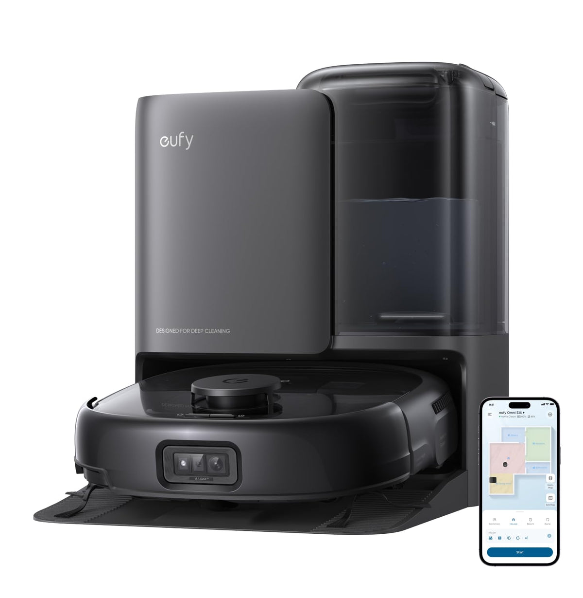 eufy X10 Pro Omni Robot Vacuum Cleaner with Mop, All-in-One Station, 8,000Pa Powerful Suction, Dual Mops, AI Obstacle Avoidance, Auto Mop Washing, Auto-Hot-Air-Drying