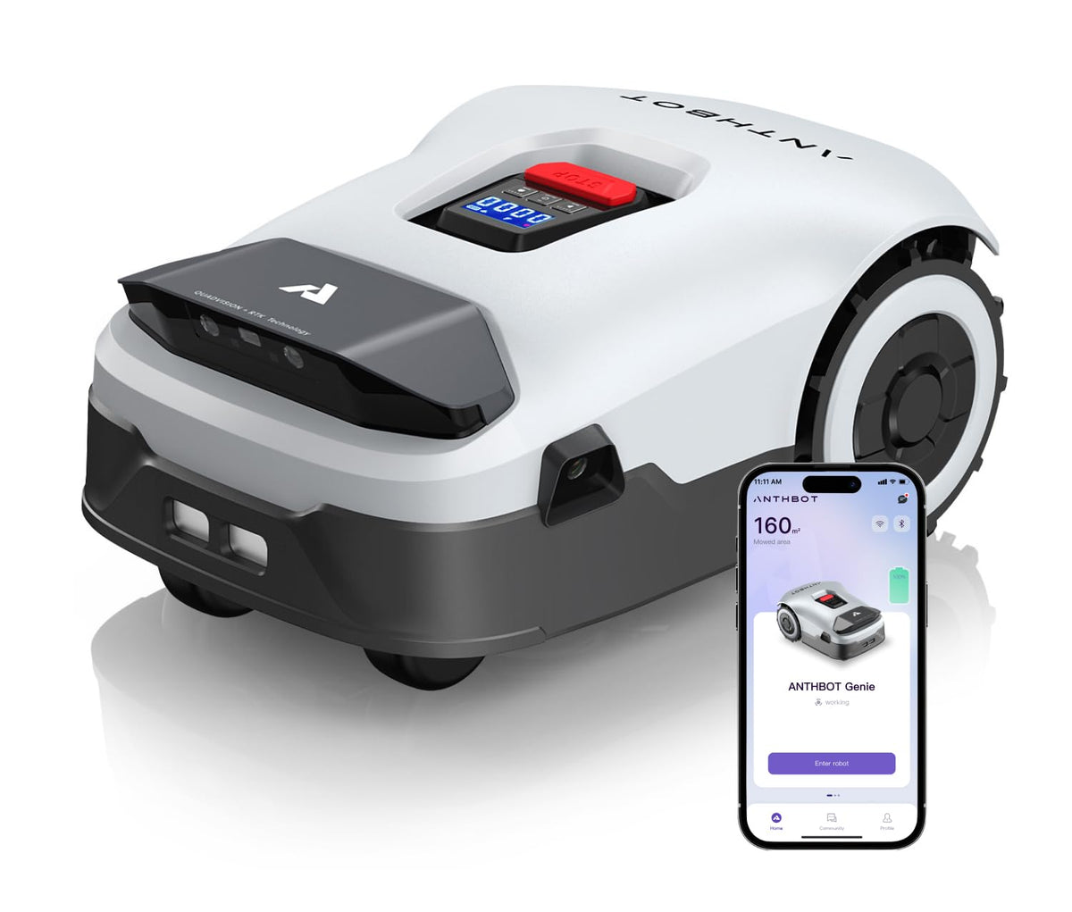 ANTHBOT Genie600 Robot Lawn Mower, Perimeter Wire Free, Full Band RTK+4-Eye Vision Robot Lawnmower, Recommended for 600 m², Max 800 m², Automatic Mapping, Accurate Obstacle Avoidance, APP Control