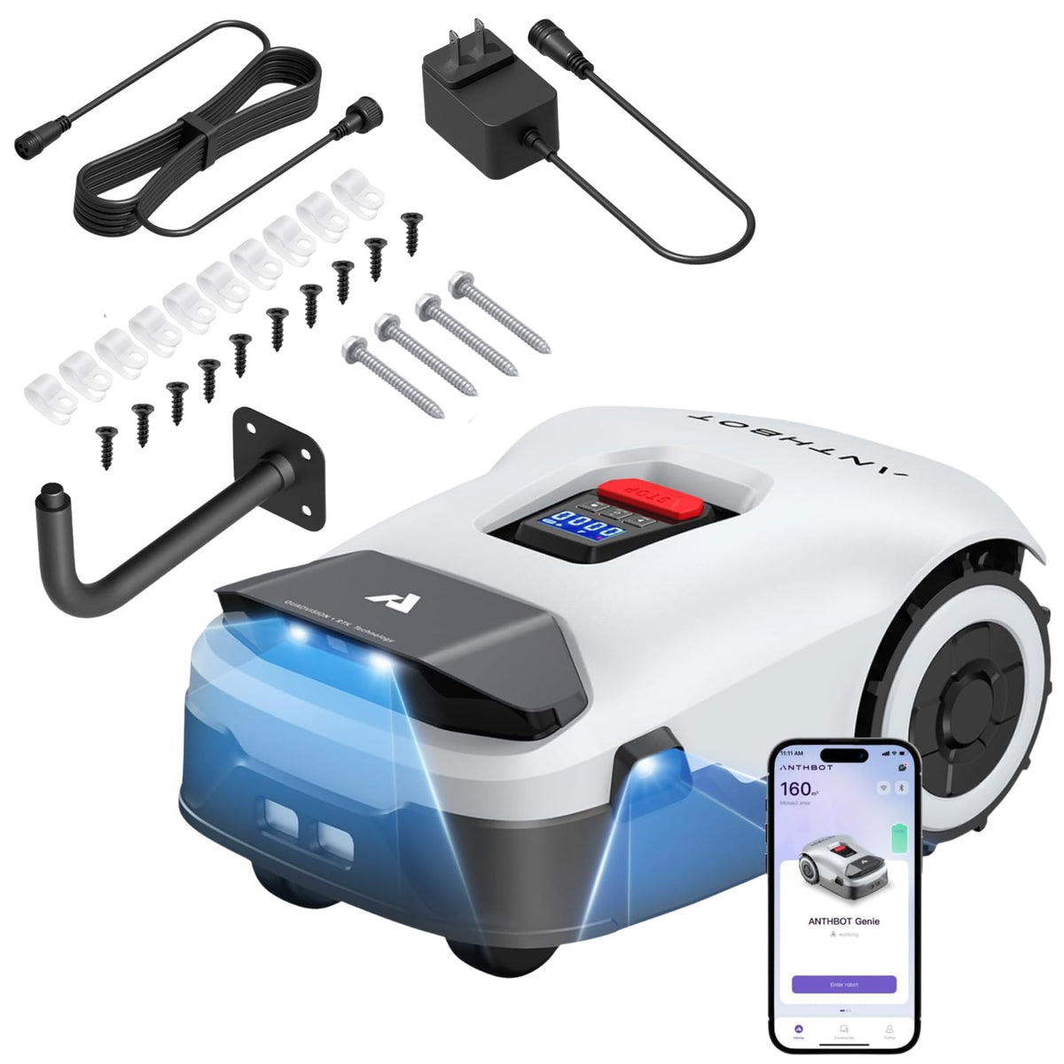 ANTHBOT Genie600 Robot Lawn Mower, Perimeter Wire Free, Full Band RTK+4-Eye Vision Robot Lawnmower, Recommended for 600 m², Max 800 m², Automatic Mapping, Accurate Obstacle Avoidance, APP Control