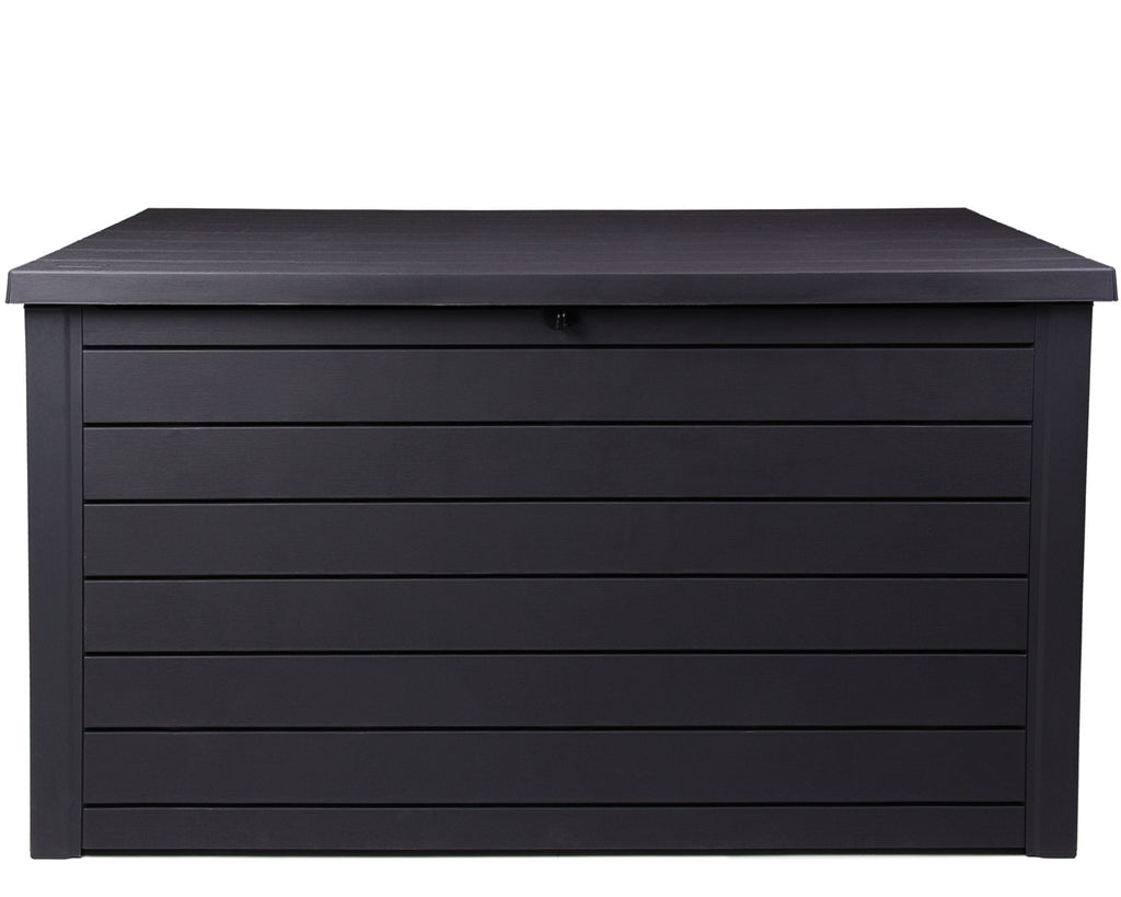 Keter Ontario XXL Cushion Box, Storage Box, Anthracite, 870 Litres, Wood Look with Gas Pressure Springs, Approx. 146 x 82 x 86 (H) cm