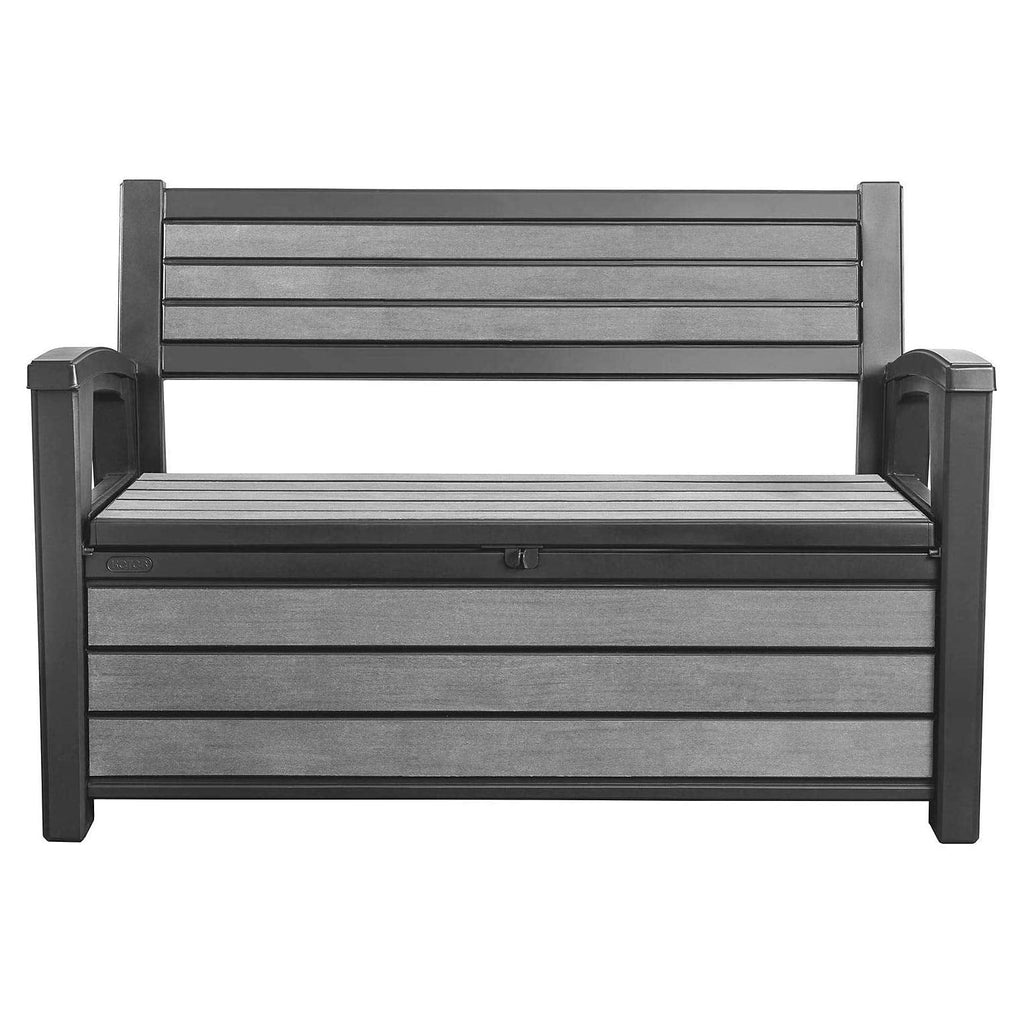 Keter Hudson 60 Gallon Capacity Plastic Resin Weather Resistant Outdoor Home Backyard Storage Bench/Deck Box Chest Patio Furniture, Gray