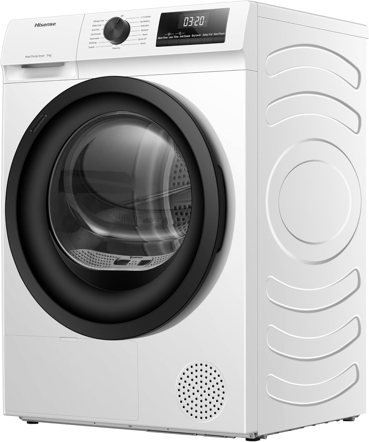 Hisense DH1Q802BW2 60cm Freestanding 8 KG Heatpump Front Load Tumble Dryer, 16 Programmes, Auto Dry, Steam Refresh, Allergy Care - White