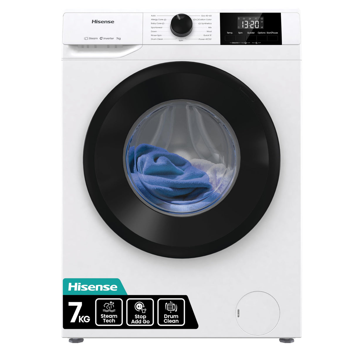 Hisense 1Q Series WF1Q1041BW Freestanding 10 KG Front Load Washing Durable Inverter Machine, Steam Wash, Quick Wash, 15 Washing Programs 1400 RPM White - Energy Rating A