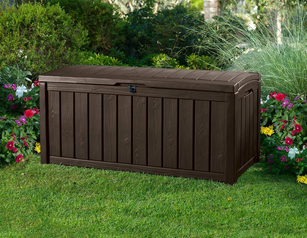 Keter Glenwood 390L Outdoor 60% recycled Garden Furniture Storage Box Brown| Fade Free | All Weather Resistant | Safe and Secure | Zero Maintenance | 2 year Warranty