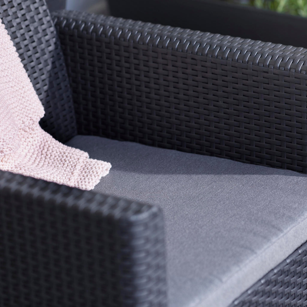 Keter Marie Outdoor Lounge Set | 2 Sofas + Vigo Storage Table + Cushions | Rattan-Effect Finish | Weatherproof Resin | 15-Min Easy Assembly | 3-Year Guarantee