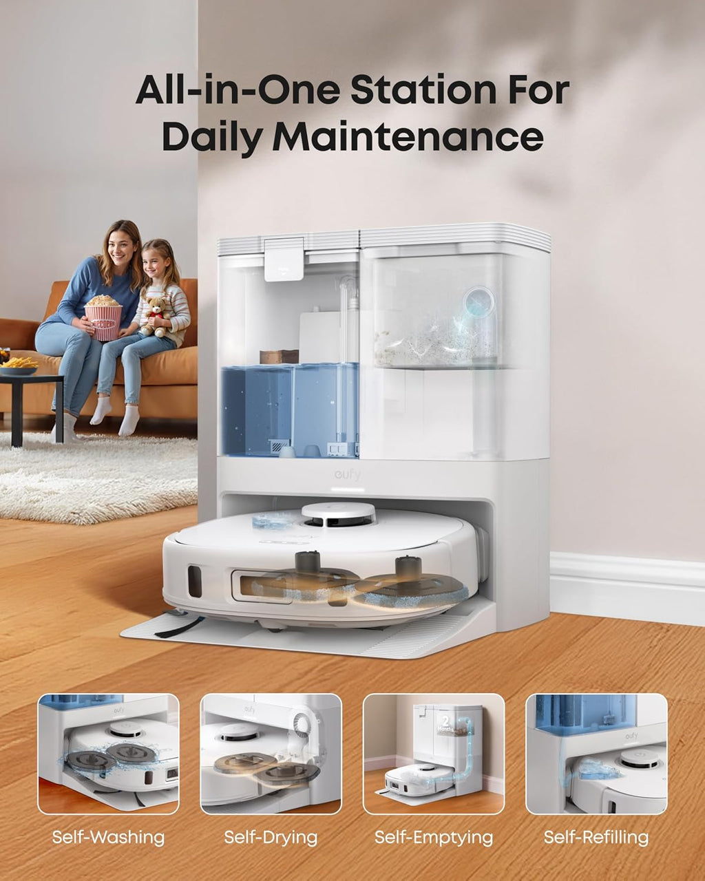 eufy X10 Pro Omni Robot Vacuum Cleaner with Mop, All-in-One Station, 8,000Pa Powerful Suction, Dual Mops, AI Obstacle Avoidance, Auto Mop Washing, Auto-Hot-Air-Drying