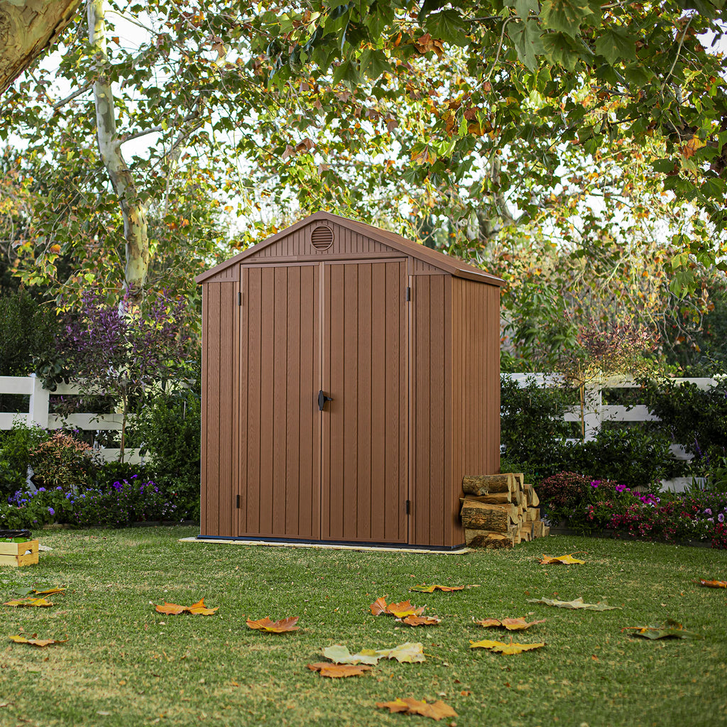 Keter Darwin Outdoor Apex Double Door Garden Storage Shed 6 X 4ft Brown Wood Look And Feel | Fade Free | All Weather Resistant | Safe And Secure | Zero Maintenance | 15 Year Warranty