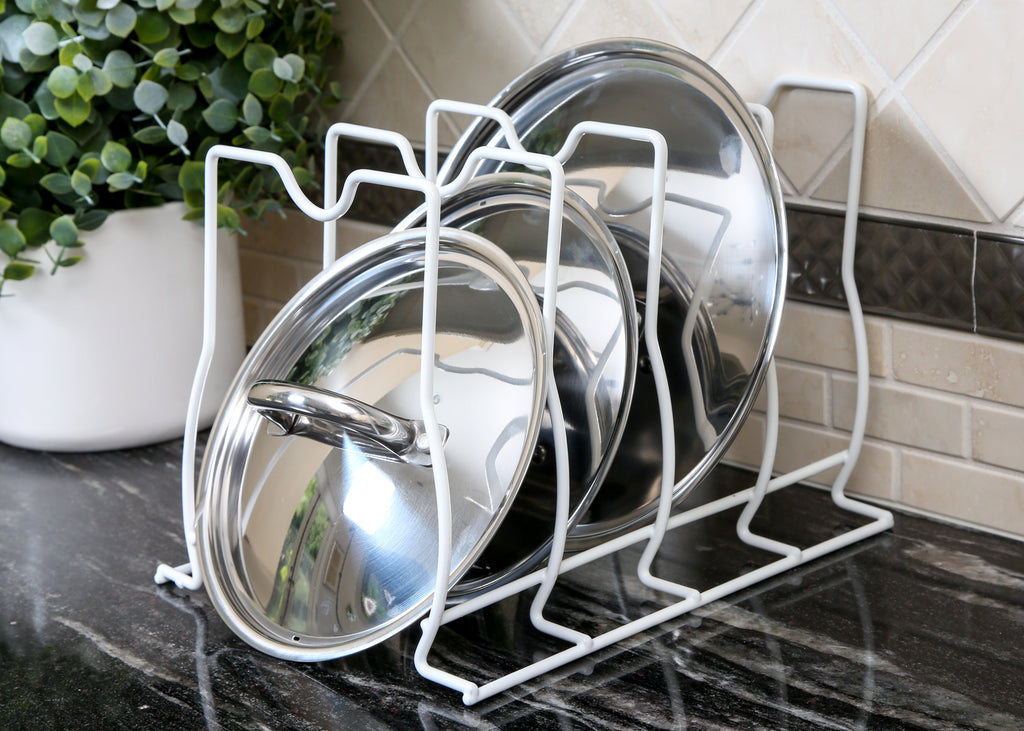 Bakeware and Lid Storage Rack with 4-Compartment Dividers