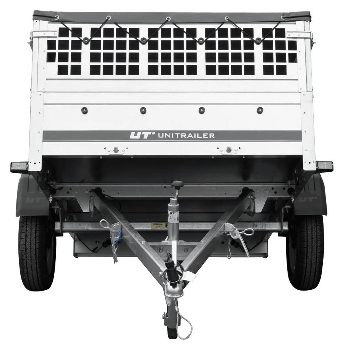 Car trailer GARDEN TRAILER 201 TIPP with mesh side extensions, support wheel and flat tarpaulin