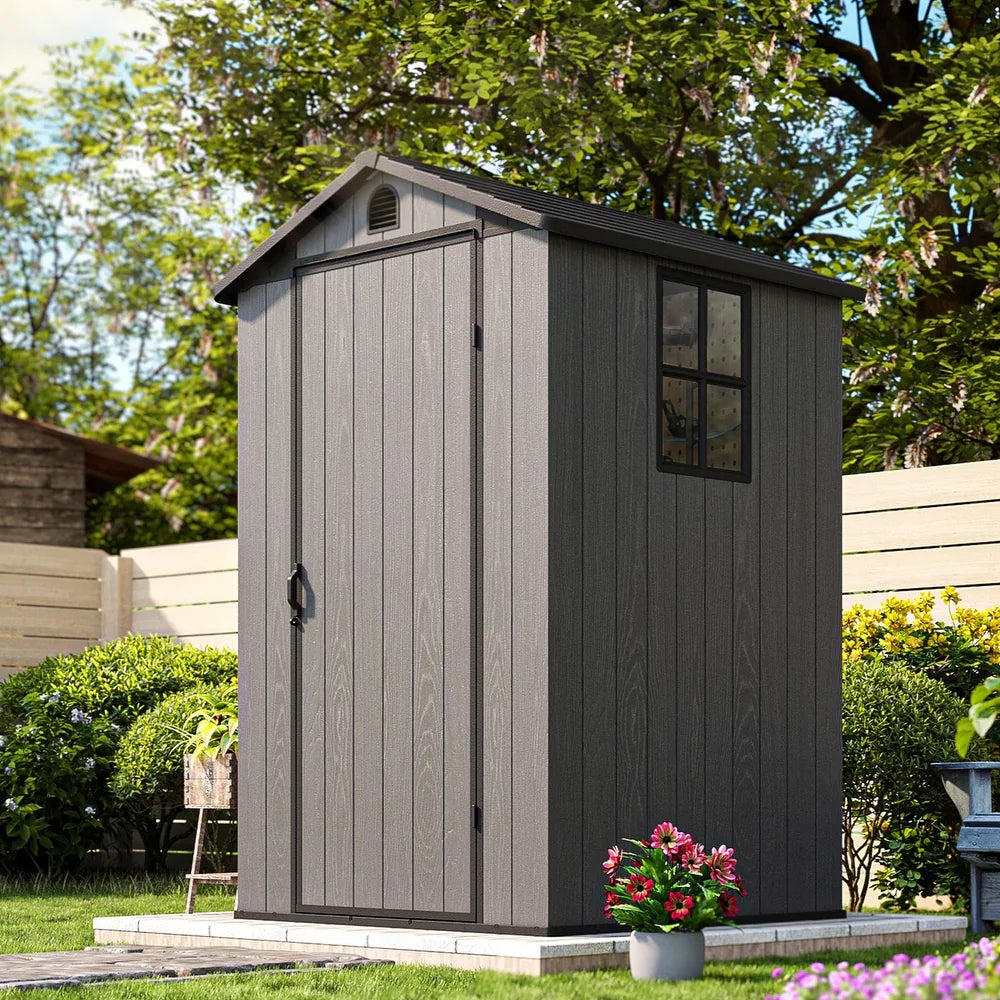 Pro Grade 4ft x 6ft Premium Plastic Garden Shed - Grey Wood Touch Texture
