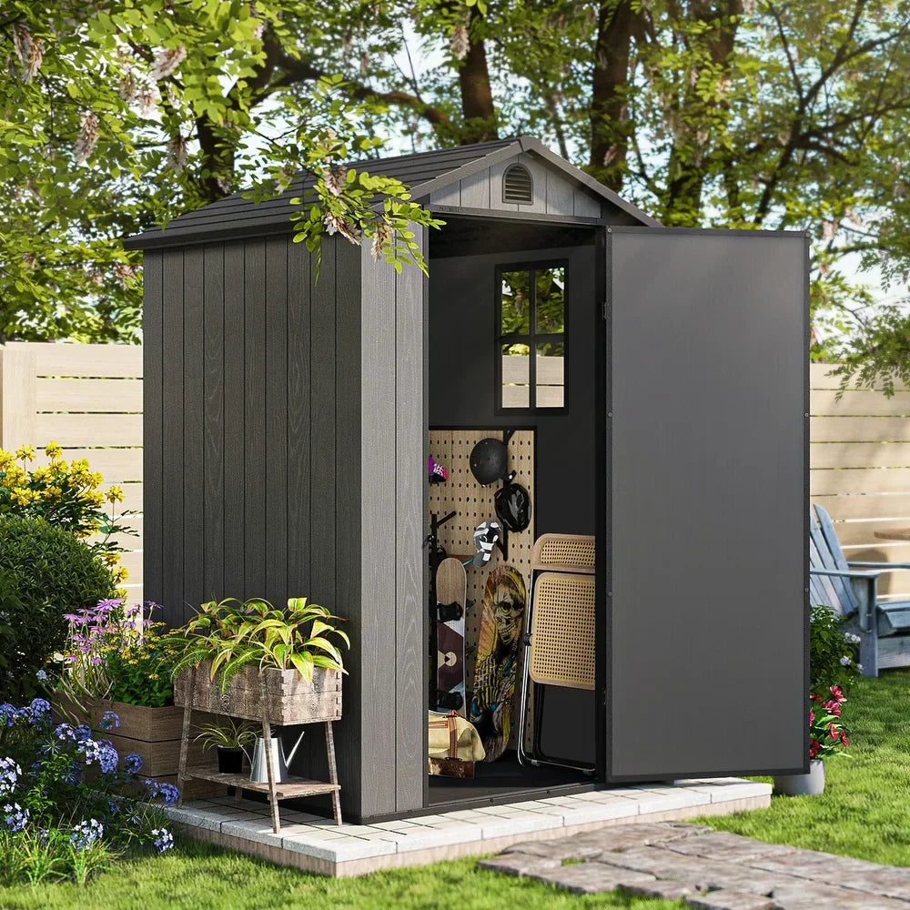 Pro Grade 4ft x 6ft Premium Plastic Garden Shed - Grey Wood Touch Texture